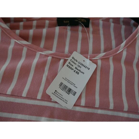 Suzanne Betro Pink & Ivory Stripe Tie-Cuff Yoke Shift Dress M - Picture 7 of 8